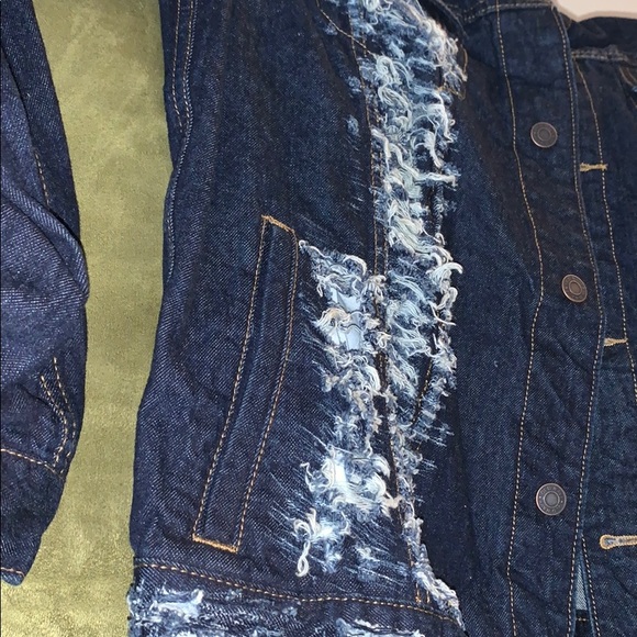 Custom distressed navy denim jacket - Picture 5 of 6